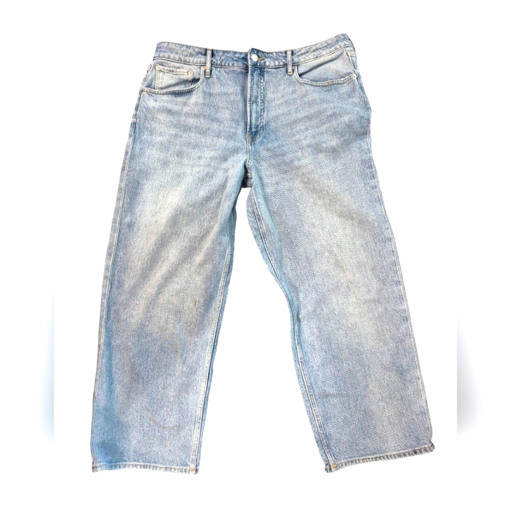 Free Assembly Women's Cropped Wide High Rise Straight Jeans size 18 Light Indigo